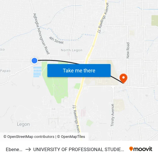 Ebenezer to UNIVERSITY OF PROFESSIONAL STUDIES (UPSA) map
