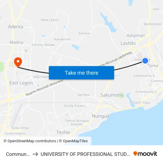 Community 8 to UNIVERSITY OF PROFESSIONAL STUDIES (UPSA) map