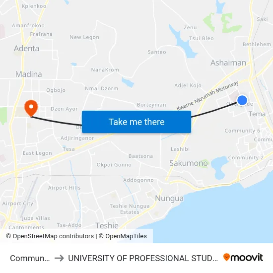 Community 9 to UNIVERSITY OF PROFESSIONAL STUDIES (UPSA) map