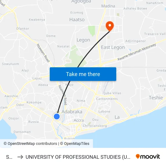 STC to UNIVERSITY OF PROFESSIONAL STUDIES (UPSA) map