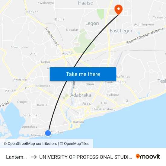 Lantemame to UNIVERSITY OF PROFESSIONAL STUDIES (UPSA) map