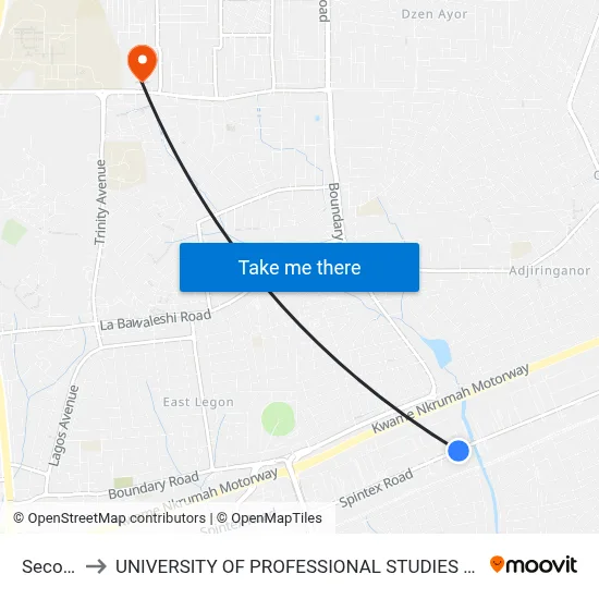 Second to UNIVERSITY OF PROFESSIONAL STUDIES (UPSA) map