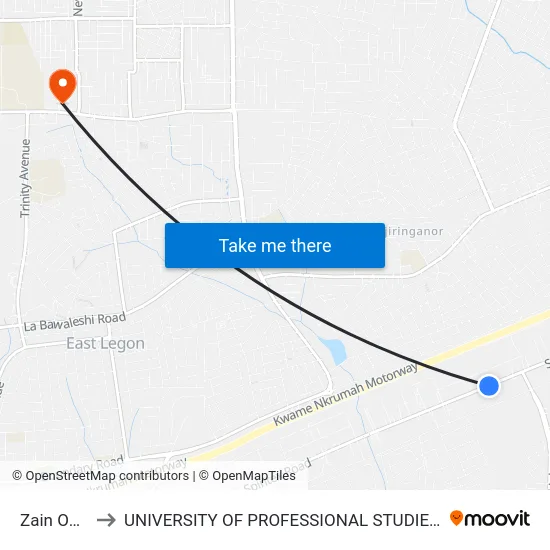 Zain Office to UNIVERSITY OF PROFESSIONAL STUDIES (UPSA) map