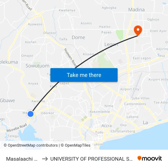 Masalaachi Mallam to UNIVERSITY OF PROFESSIONAL STUDIES (UPSA) map