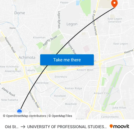 Old Stop to UNIVERSITY OF PROFESSIONAL STUDIES (UPSA) map