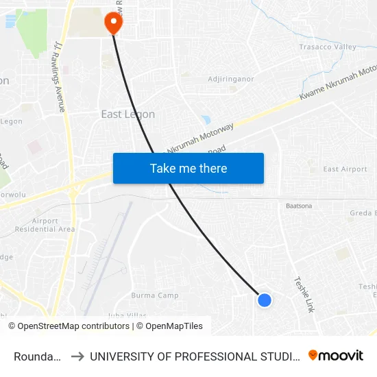 Roundabout to UNIVERSITY OF PROFESSIONAL STUDIES (UPSA) map