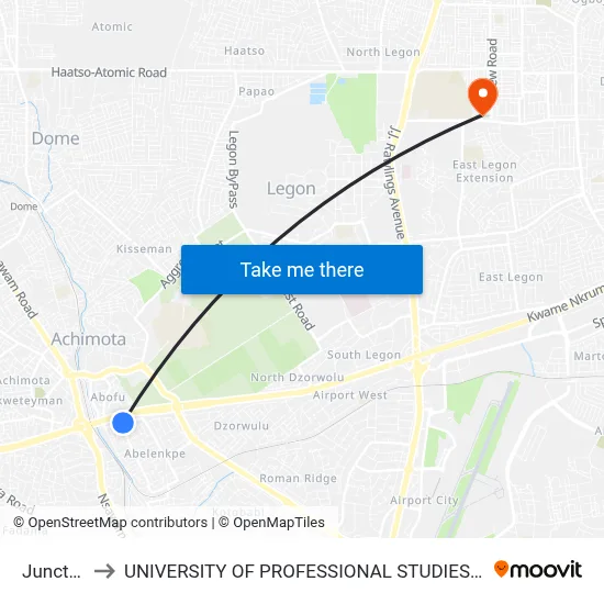 Junction to UNIVERSITY OF PROFESSIONAL STUDIES (UPSA) map