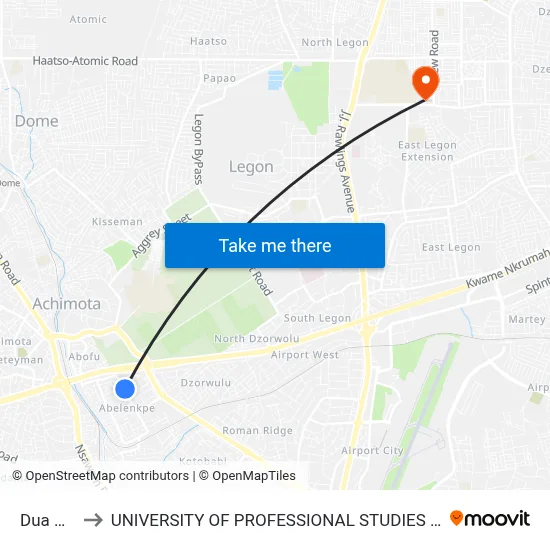 Dua Ase to UNIVERSITY OF PROFESSIONAL STUDIES (UPSA) map