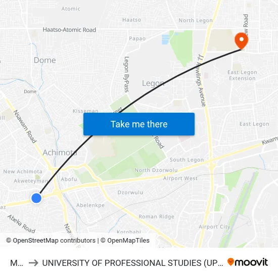 Mtn to UNIVERSITY OF PROFESSIONAL STUDIES (UPSA) map