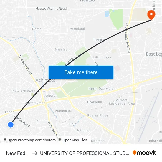 New Fadama to UNIVERSITY OF PROFESSIONAL STUDIES (UPSA) map