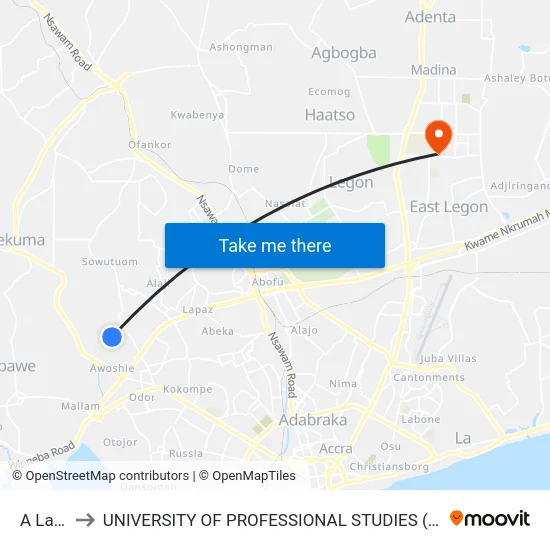 A Lang to UNIVERSITY OF PROFESSIONAL STUDIES (UPSA) map
