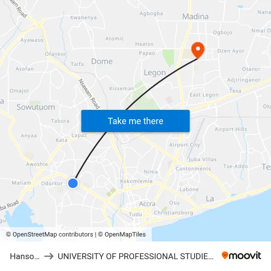Hansonic to UNIVERSITY OF PROFESSIONAL STUDIES (UPSA) map
