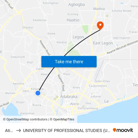 Atico to UNIVERSITY OF PROFESSIONAL STUDIES (UPSA) map