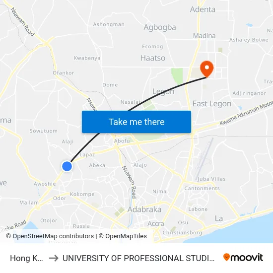 Hong Kong to UNIVERSITY OF PROFESSIONAL STUDIES (UPSA) map