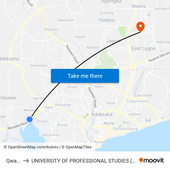 Qwass to UNIVERSITY OF PROFESSIONAL STUDIES (UPSA) map