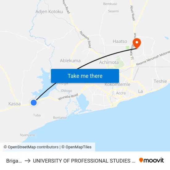 Brigade to UNIVERSITY OF PROFESSIONAL STUDIES (UPSA) map