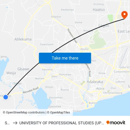 Scc to UNIVERSITY OF PROFESSIONAL STUDIES (UPSA) map