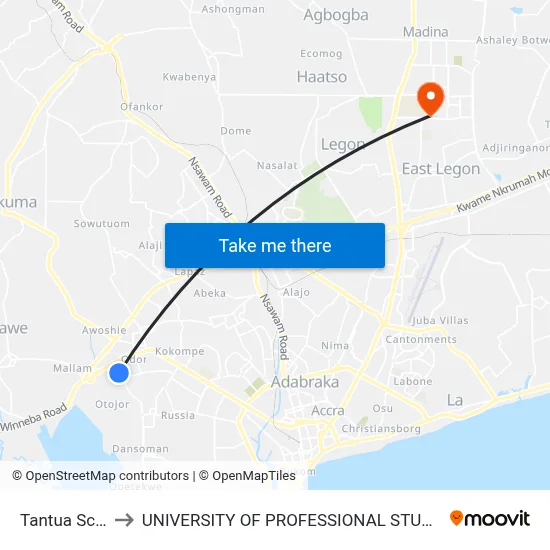 Tantua School to UNIVERSITY OF PROFESSIONAL STUDIES (UPSA) map