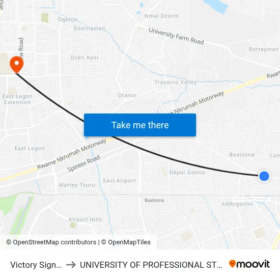 Victory Signboard to UNIVERSITY OF PROFESSIONAL STUDIES (UPSA) map