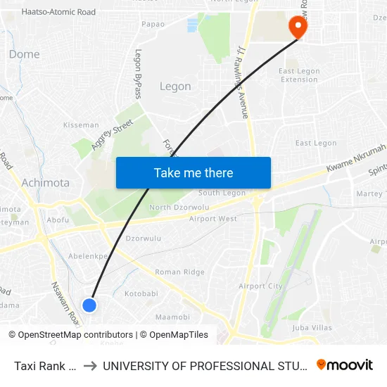 Taxi Rank Alajo to UNIVERSITY OF PROFESSIONAL STUDIES (UPSA) map