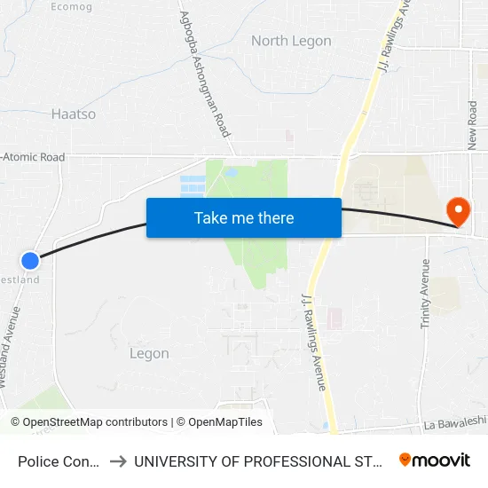 Police Container to UNIVERSITY OF PROFESSIONAL STUDIES (UPSA) map