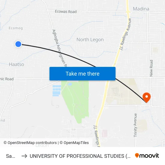Sam J to UNIVERSITY OF PROFESSIONAL STUDIES (UPSA) map