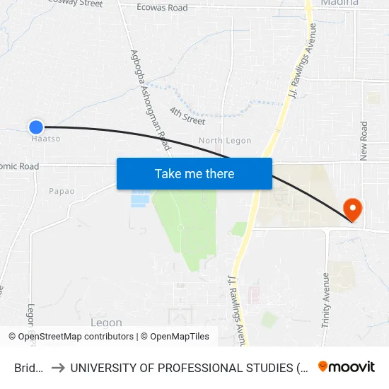 Bridge to UNIVERSITY OF PROFESSIONAL STUDIES (UPSA) map
