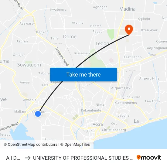 All Days to UNIVERSITY OF PROFESSIONAL STUDIES (UPSA) map
