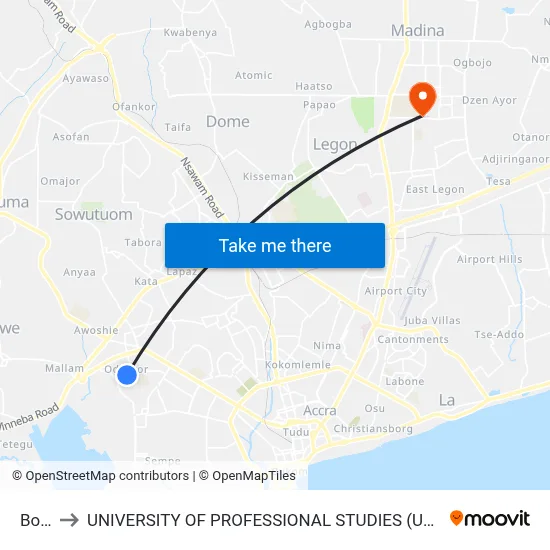Bola to UNIVERSITY OF PROFESSIONAL STUDIES (UPSA) map