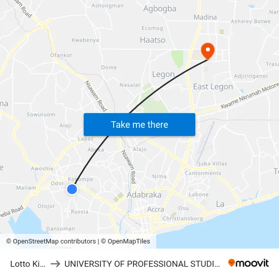Lotto Kiosk to UNIVERSITY OF PROFESSIONAL STUDIES (UPSA) map