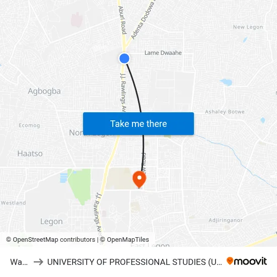 Wass to UNIVERSITY OF PROFESSIONAL STUDIES (UPSA) map