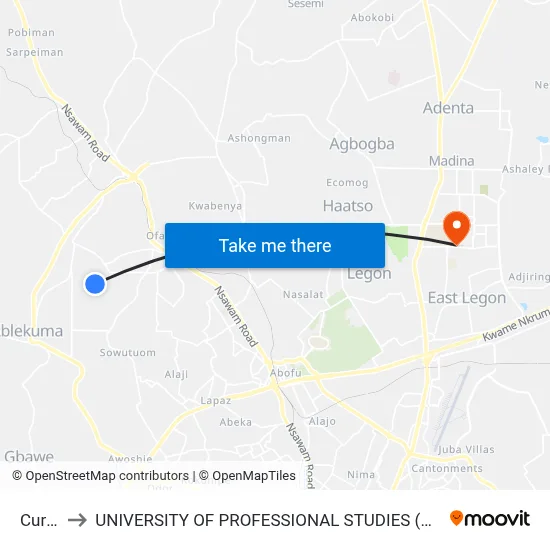 Curve to UNIVERSITY OF PROFESSIONAL STUDIES (UPSA) map