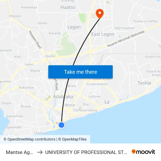 Mantse Agbonaa to UNIVERSITY OF PROFESSIONAL STUDIES (UPSA) map