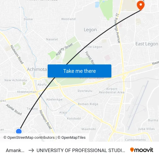 Amankwah to UNIVERSITY OF PROFESSIONAL STUDIES (UPSA) map