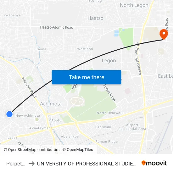 Perpetual to UNIVERSITY OF PROFESSIONAL STUDIES (UPSA) map