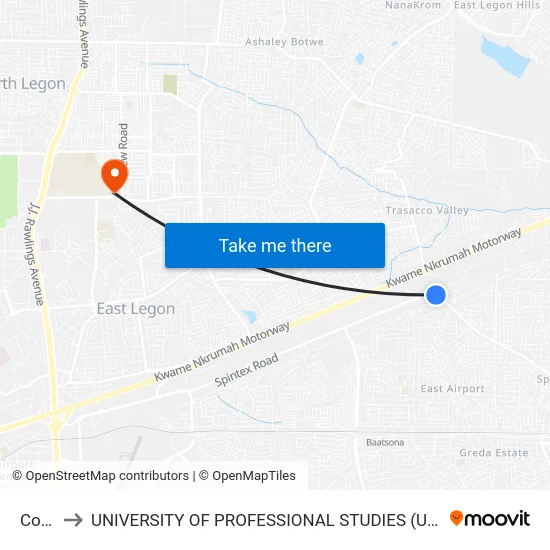 Coke to UNIVERSITY OF PROFESSIONAL STUDIES (UPSA) map