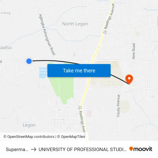 Supermarket to UNIVERSITY OF PROFESSIONAL STUDIES (UPSA) map