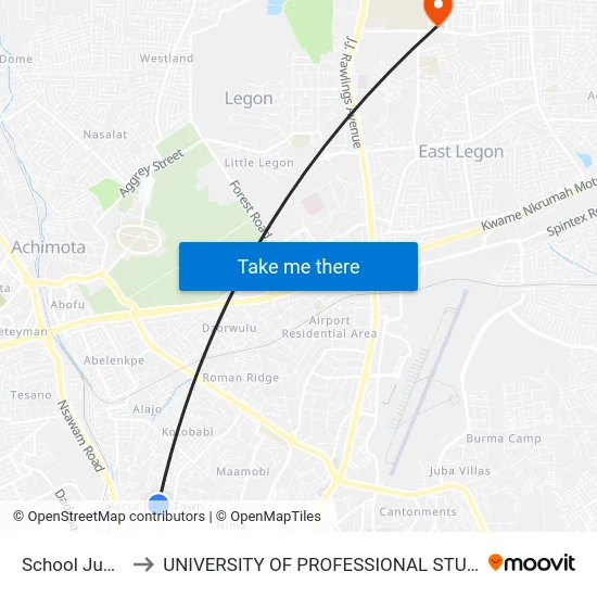 School Junction to UNIVERSITY OF PROFESSIONAL STUDIES (UPSA) map