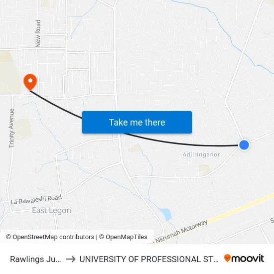 Rawlings Junction to UNIVERSITY OF PROFESSIONAL STUDIES (UPSA) map