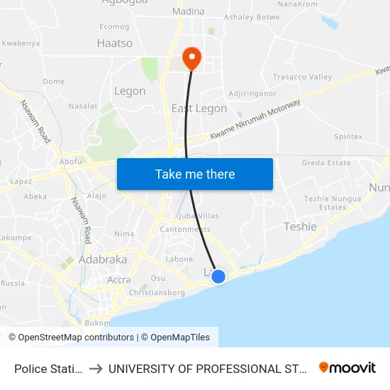 Police Station La to UNIVERSITY OF PROFESSIONAL STUDIES (UPSA) map