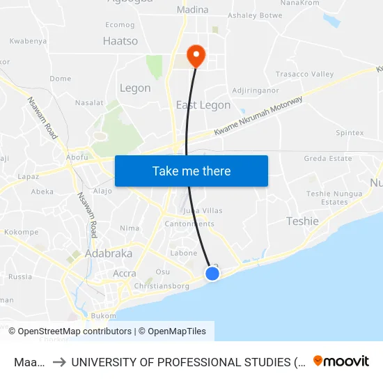 Maami to UNIVERSITY OF PROFESSIONAL STUDIES (UPSA) map