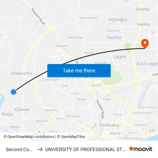 Second Container to UNIVERSITY OF PROFESSIONAL STUDIES (UPSA) map