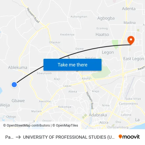 Park to UNIVERSITY OF PROFESSIONAL STUDIES (UPSA) map