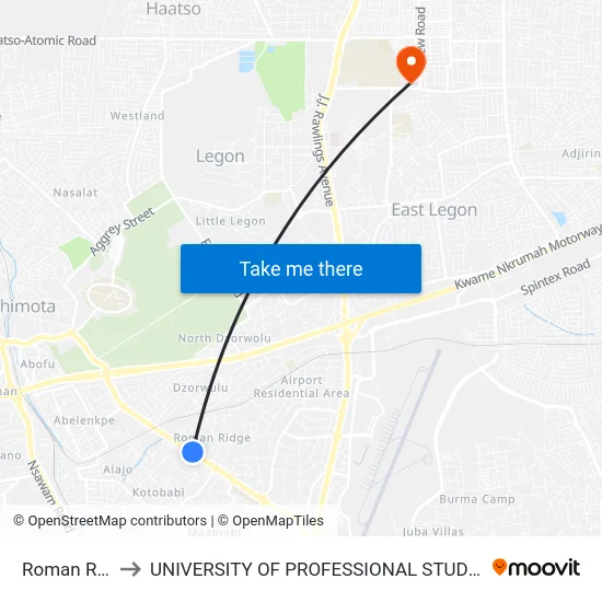 Roman Ridge to UNIVERSITY OF PROFESSIONAL STUDIES (UPSA) map