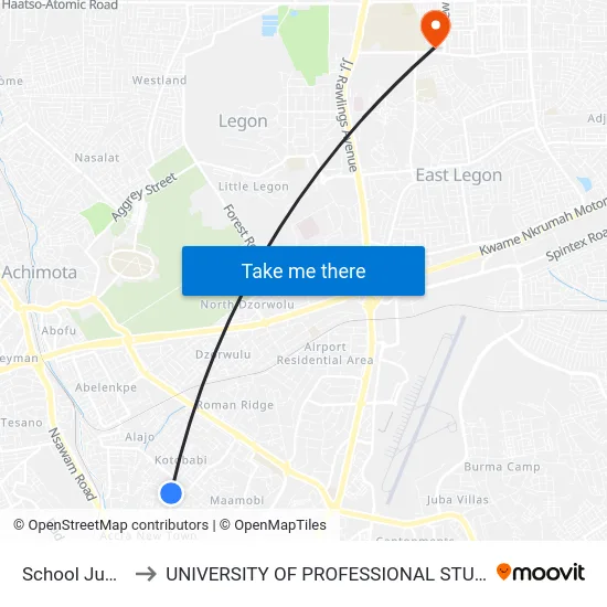 School Junction to UNIVERSITY OF PROFESSIONAL STUDIES (UPSA) map