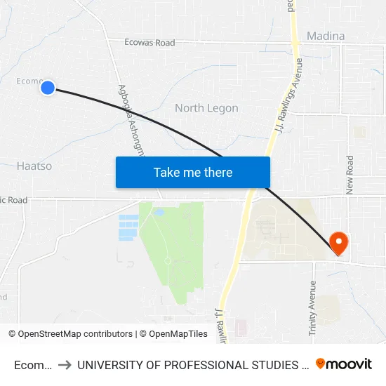 Ecomog to UNIVERSITY OF PROFESSIONAL STUDIES (UPSA) map