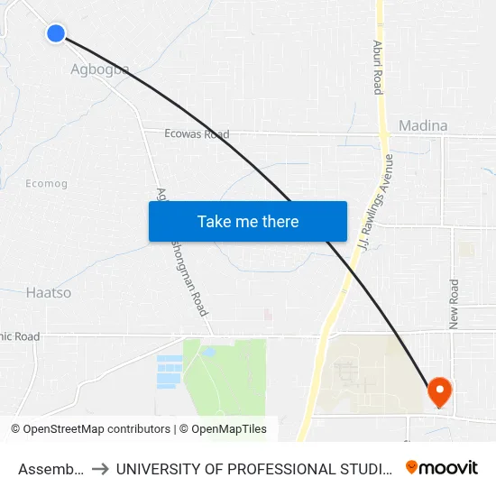 Assemblies to UNIVERSITY OF PROFESSIONAL STUDIES (UPSA) map
