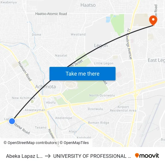 Abeka Lapaz Last Stop to UNIVERSITY OF PROFESSIONAL STUDIES (UPSA) map