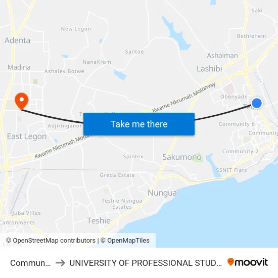Community 7 to UNIVERSITY OF PROFESSIONAL STUDIES (UPSA) map