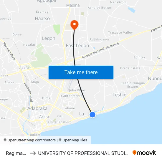 Regimanuel to UNIVERSITY OF PROFESSIONAL STUDIES (UPSA) map